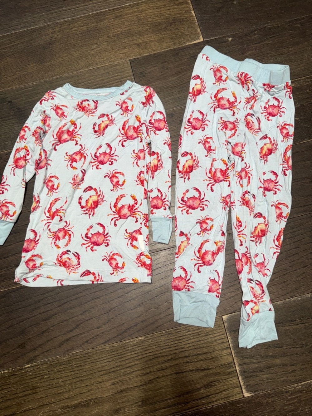Children's Crab-Print Pajama Set - blue with red Crabs